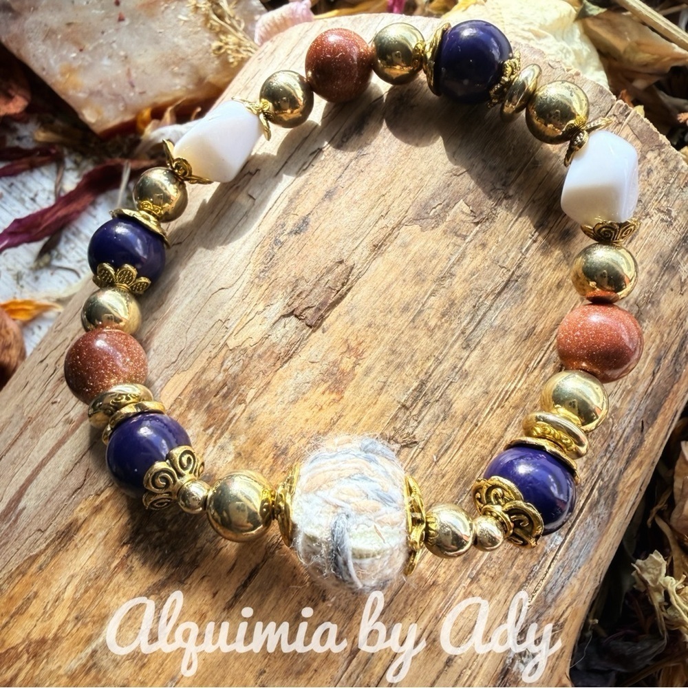 Bold and chunky Silver and Brown sunstone Beaded Bracelet